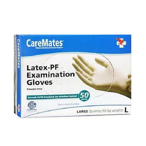 Caremates Latex-PF Examination Gloves Large, 50 Ea